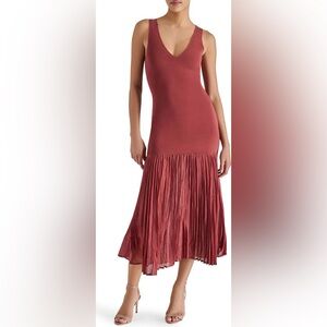 STEVE MADDEN Sorella Sleeveless V Neck Drop Waist Midi Dress Nutmeg Rose Small